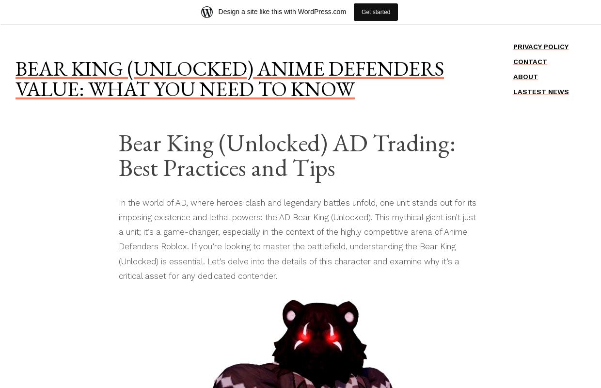 Bear King (Unlocked) Anime Defenders Value: What You Need to Know