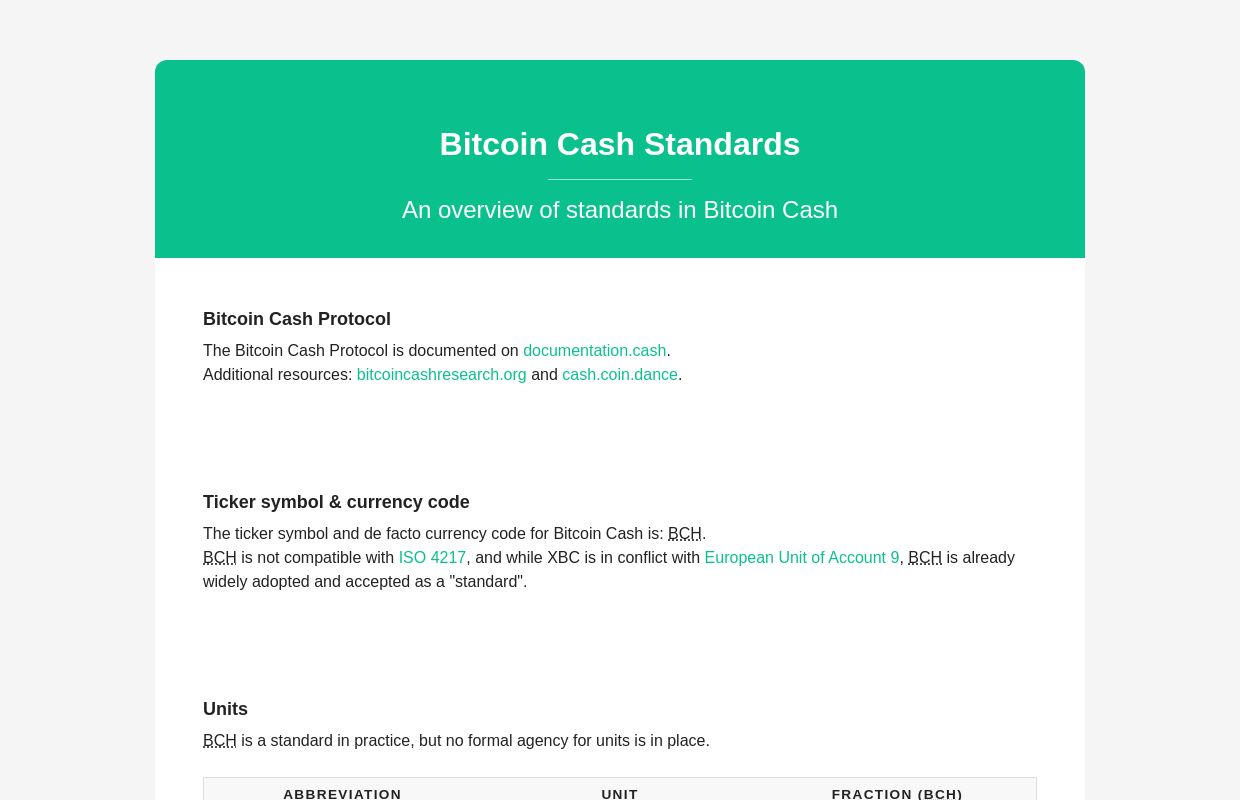 Bitcoin Cash Standards | An overview of standards in Bitcoin Cash