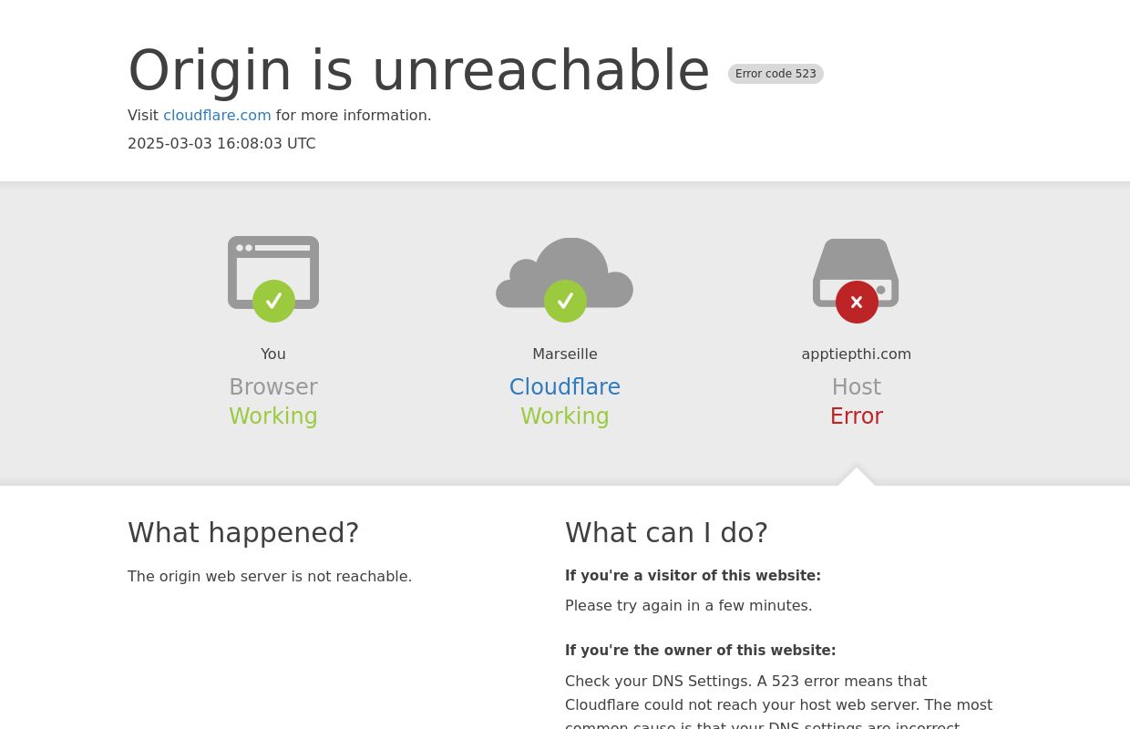 apptiepthi.com | 523: Origin is unreachable