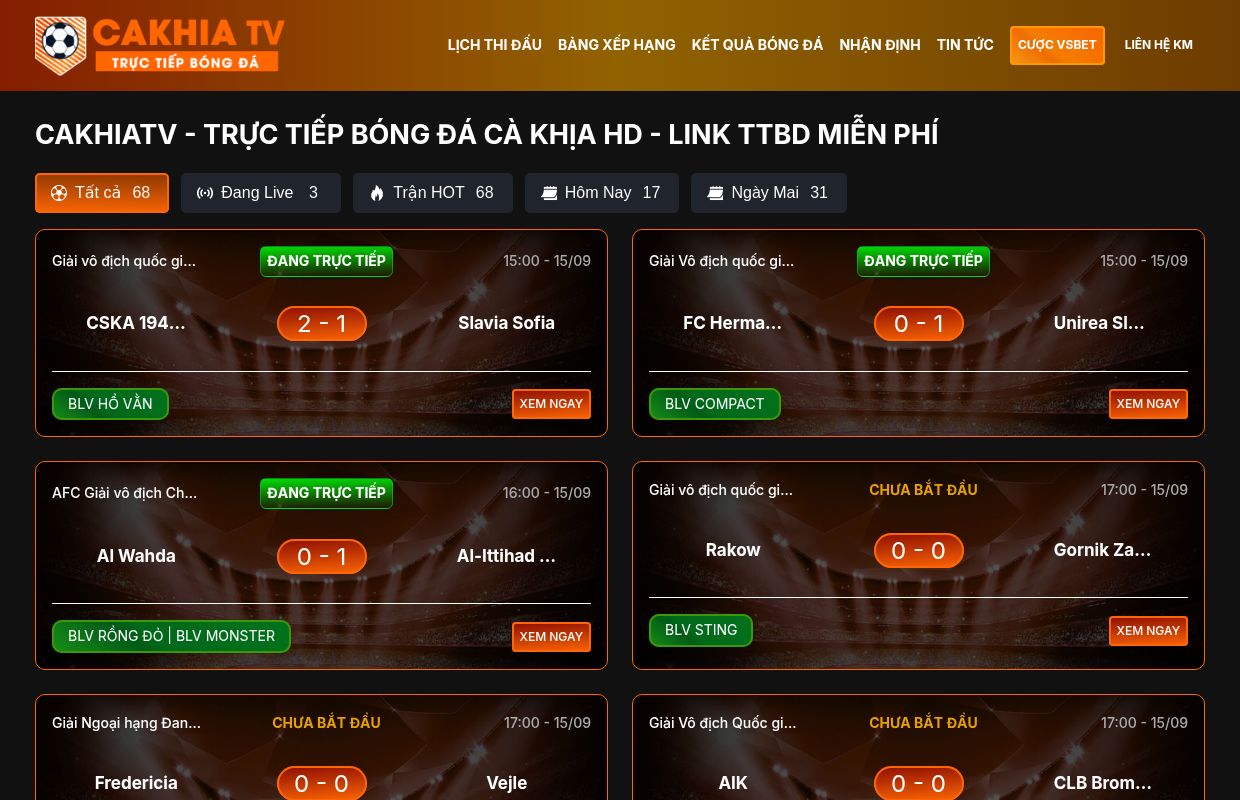 CakhiaTV - Trực Tiếp Bóng Đá Cà Khịa HD - Link TTBD Miễn Phí
