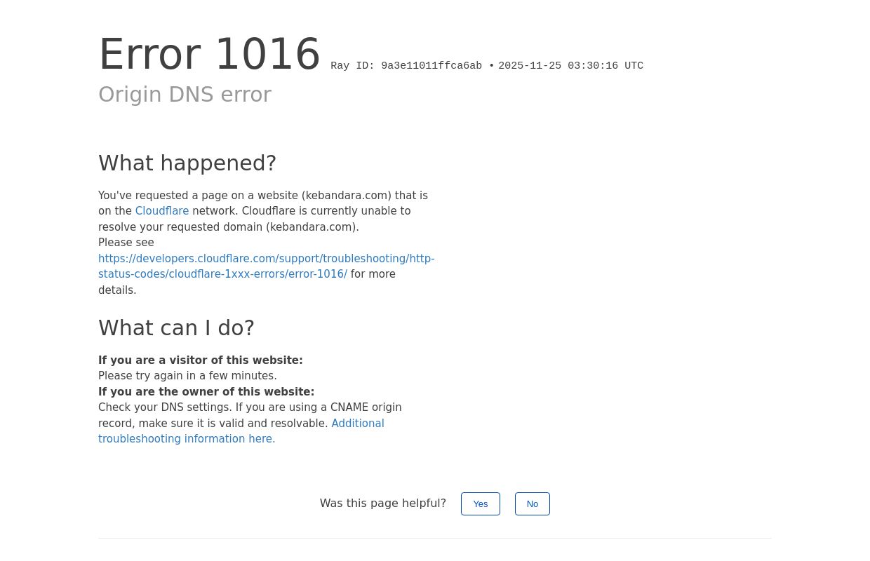 Origin DNS error | kebandara.com | Cloudflare