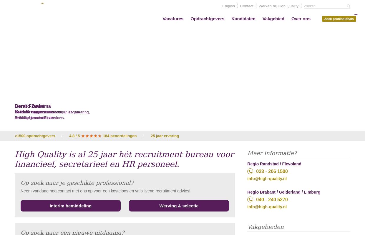 High Quality interim bemiddeling, detachering en werving & selectie