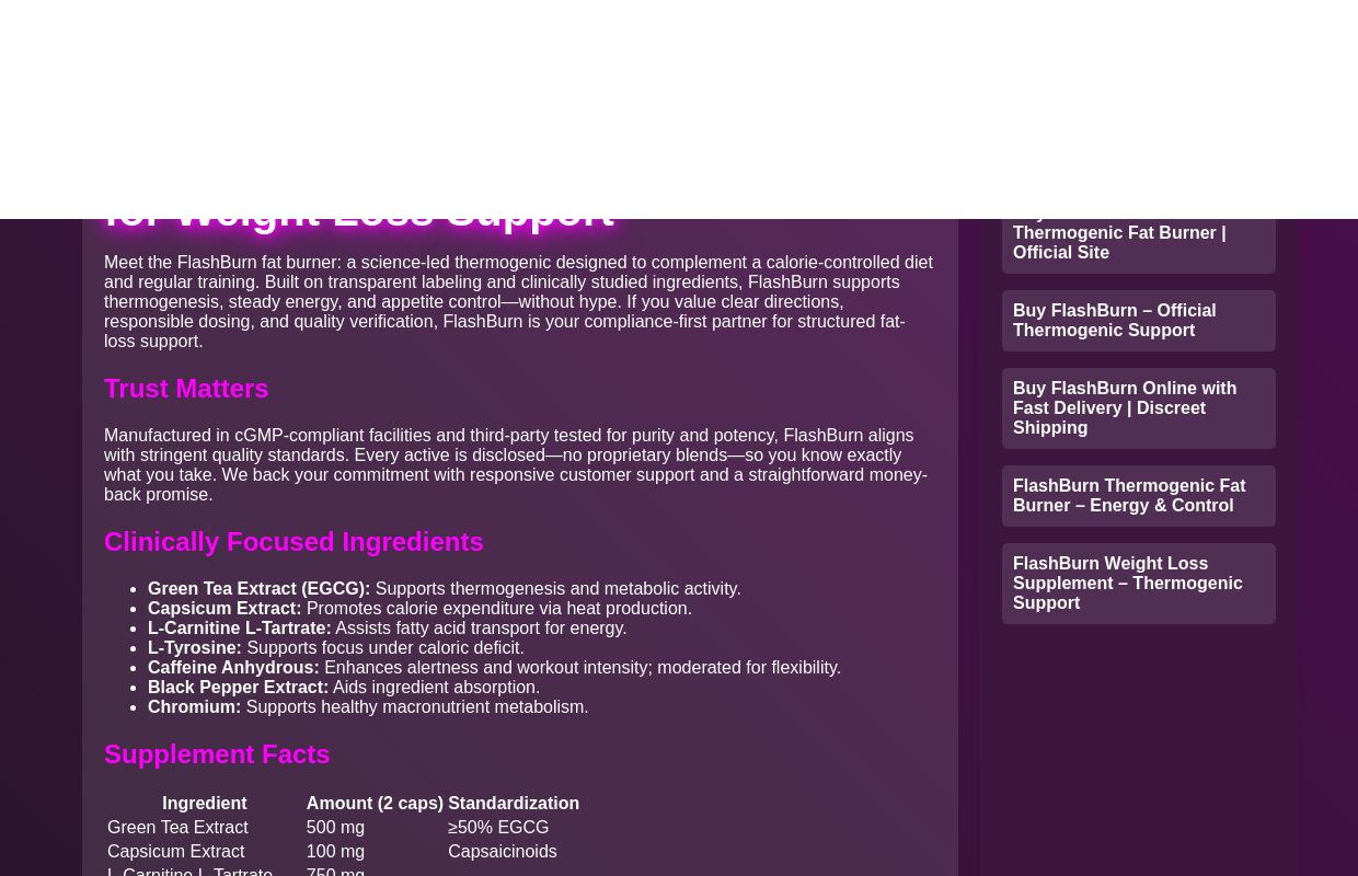 FlashBurn fat burner – Thermogenic Weight Support