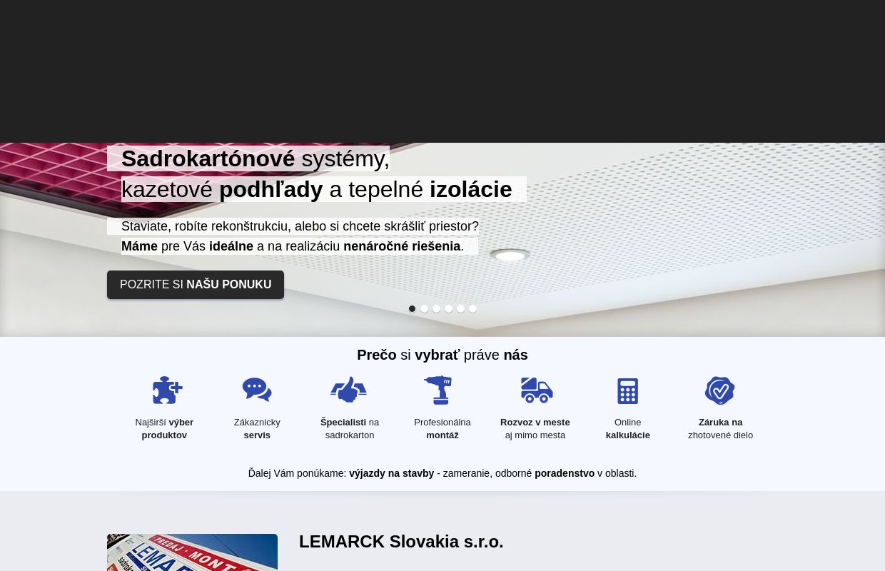 Sadrokartón, kazetové stropy, tepelné izolácie | LEMARCK