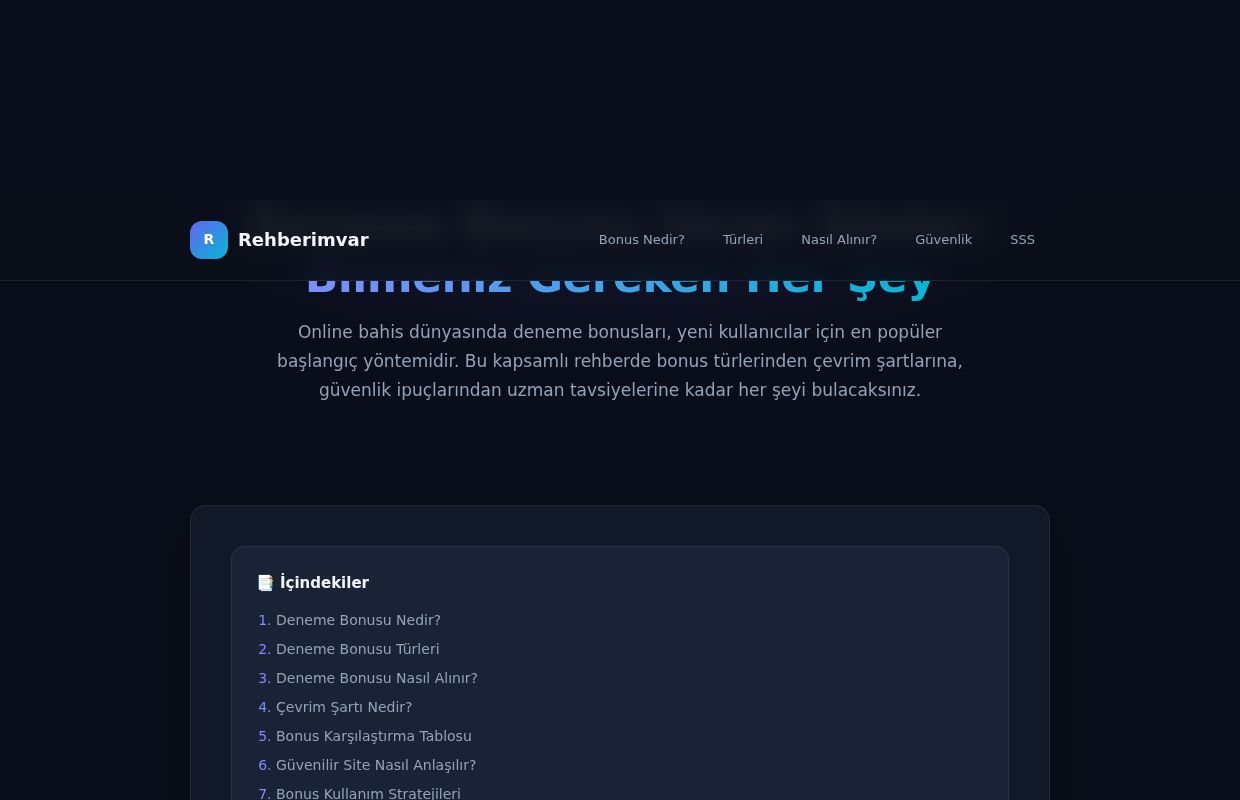Deneme Bonusu Veren Siteler 2026 - Rehberimvar