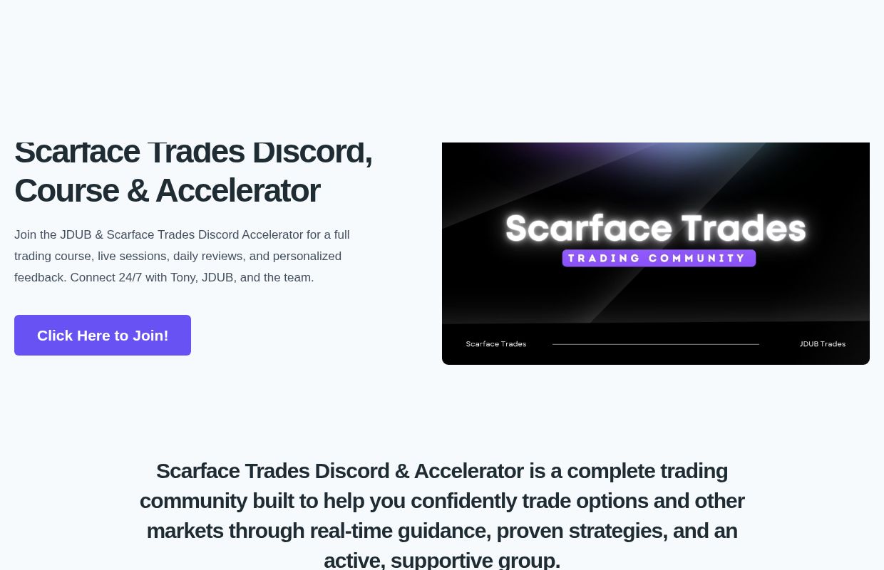 Scarface Trades Discord, Course & Accelerator (JDUB)