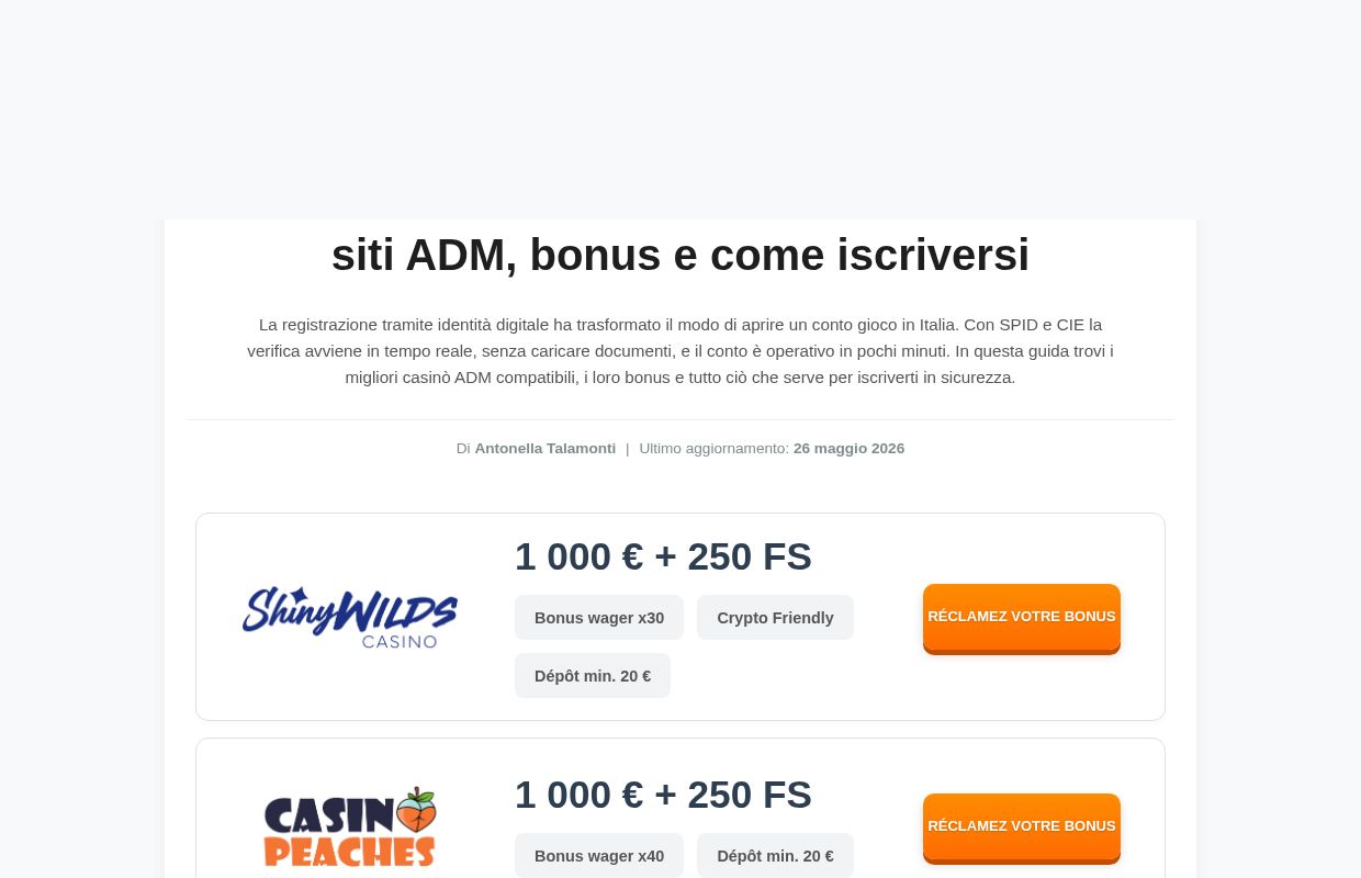 Casinò con registrazione SPID e CIE ⇨ Migliori siti ADM