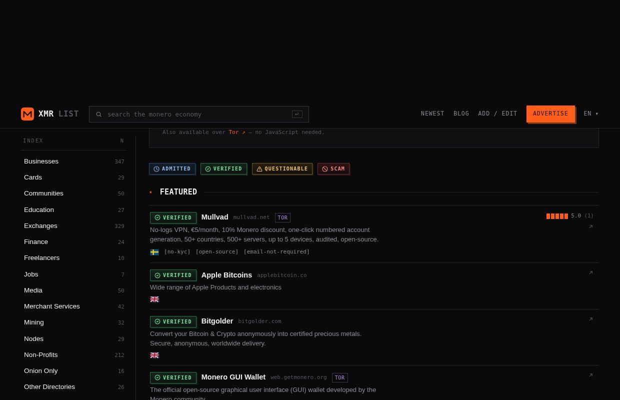 XMRList — Directory of Businesses That Accept Monero (XMR)