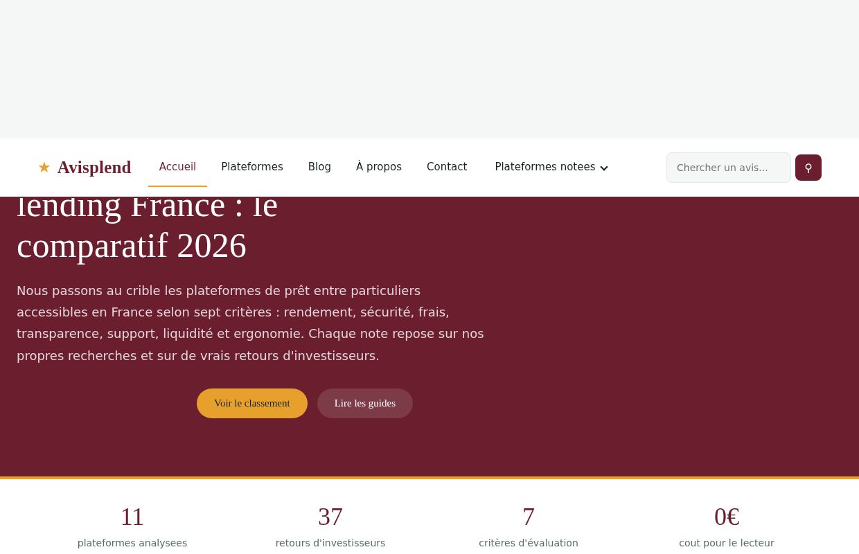 P2P lending en France: avis et comparatif des plateformes 2026 - Avisplend