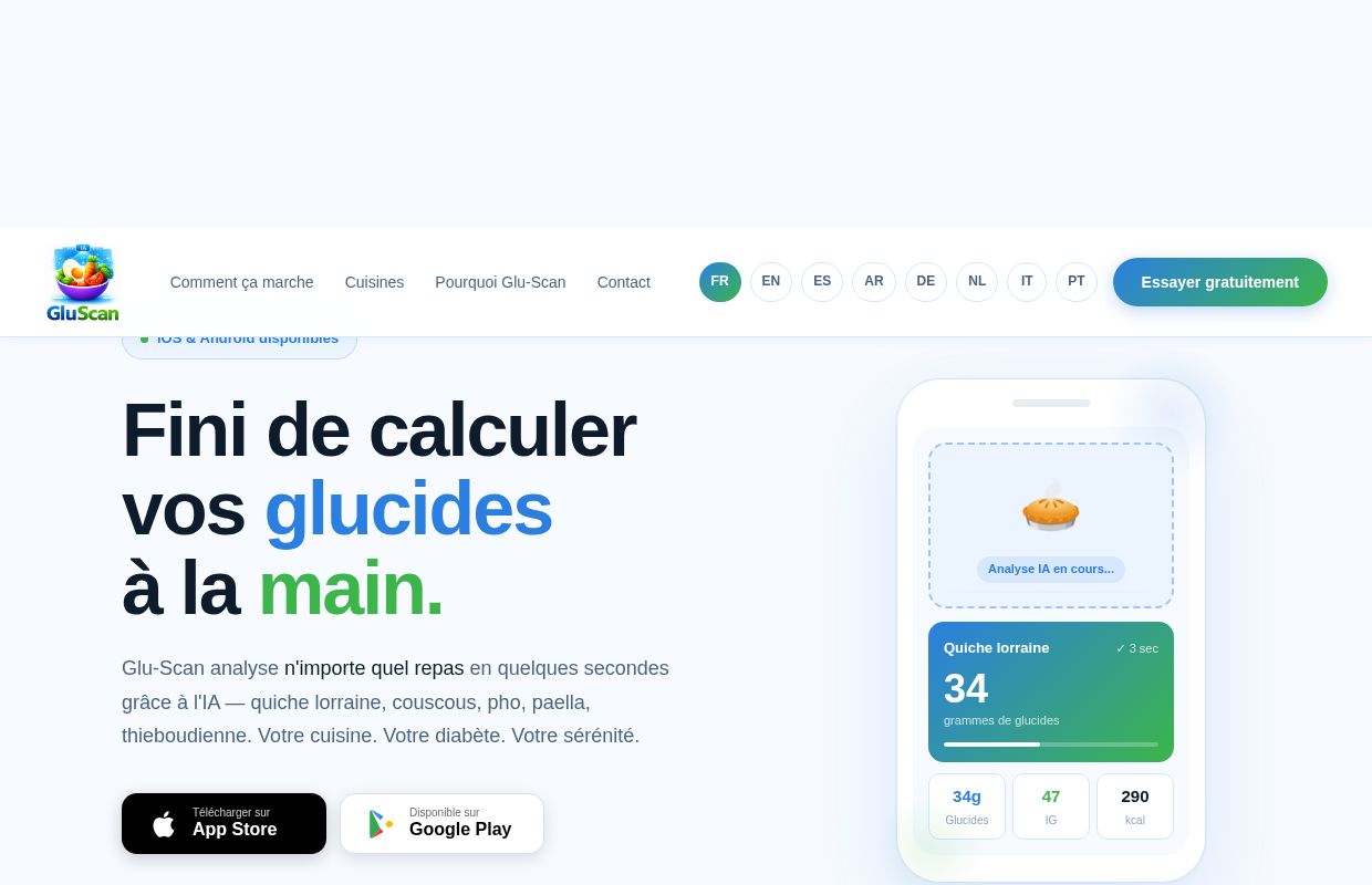 Application pour scanner les glucides avec l’IA | Glu-Scan