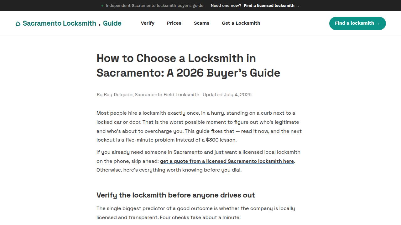 How to Choose a Locksmith in Sacramento: 2026 Guide