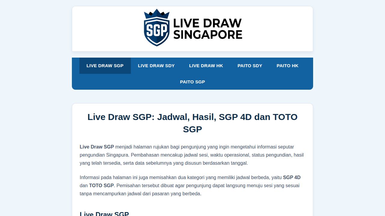 Live Draw SGP: Jadwal, Hasil, SGP 4D dan TOTO SGP