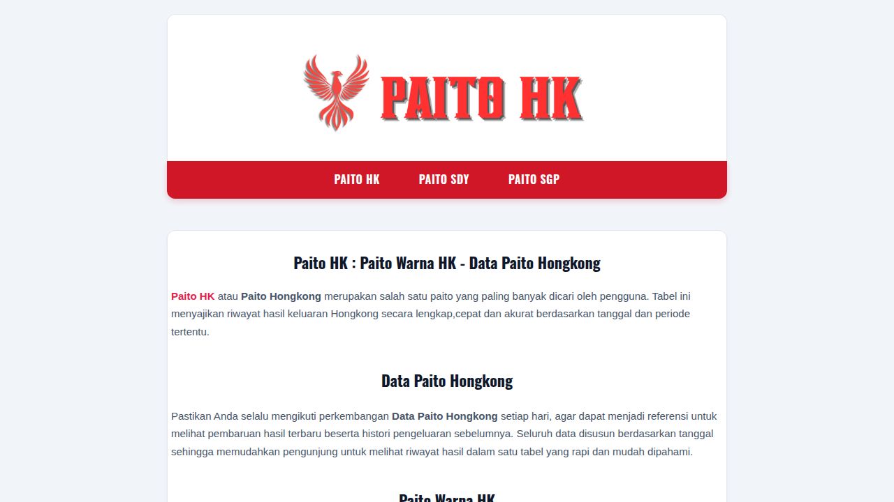 Paito HK : Paito Warna HK - Data Paito Hongkong