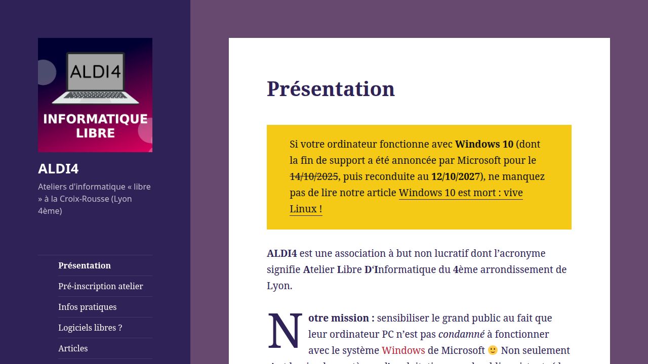ALDI4 – Ateliers d'informatique « libre » à la Croix-Rousse (Lyon 4ème)