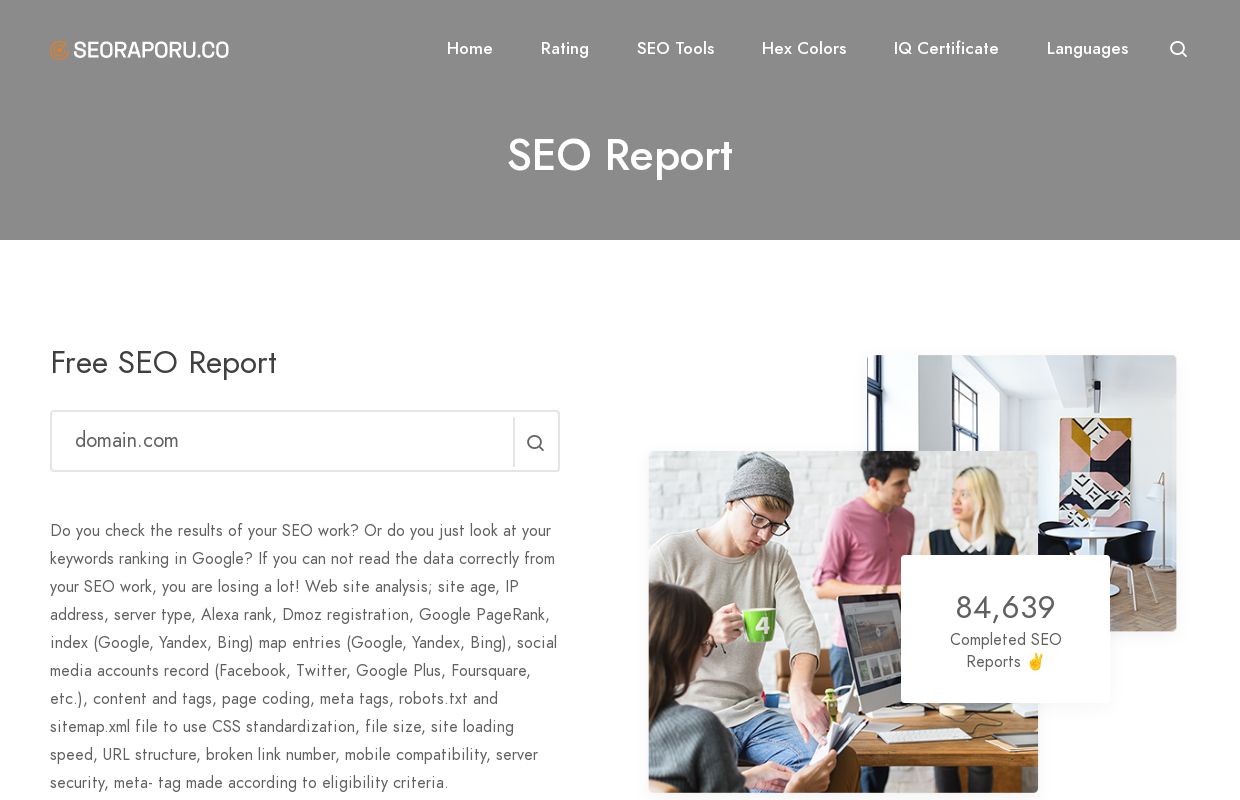 Free SEO Report - Check Your Website's SEO: Free Analysis Tool & Audit Report