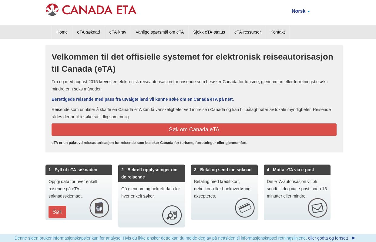 Canada eTA - Elektronisk reiseautorisasjon til Canada