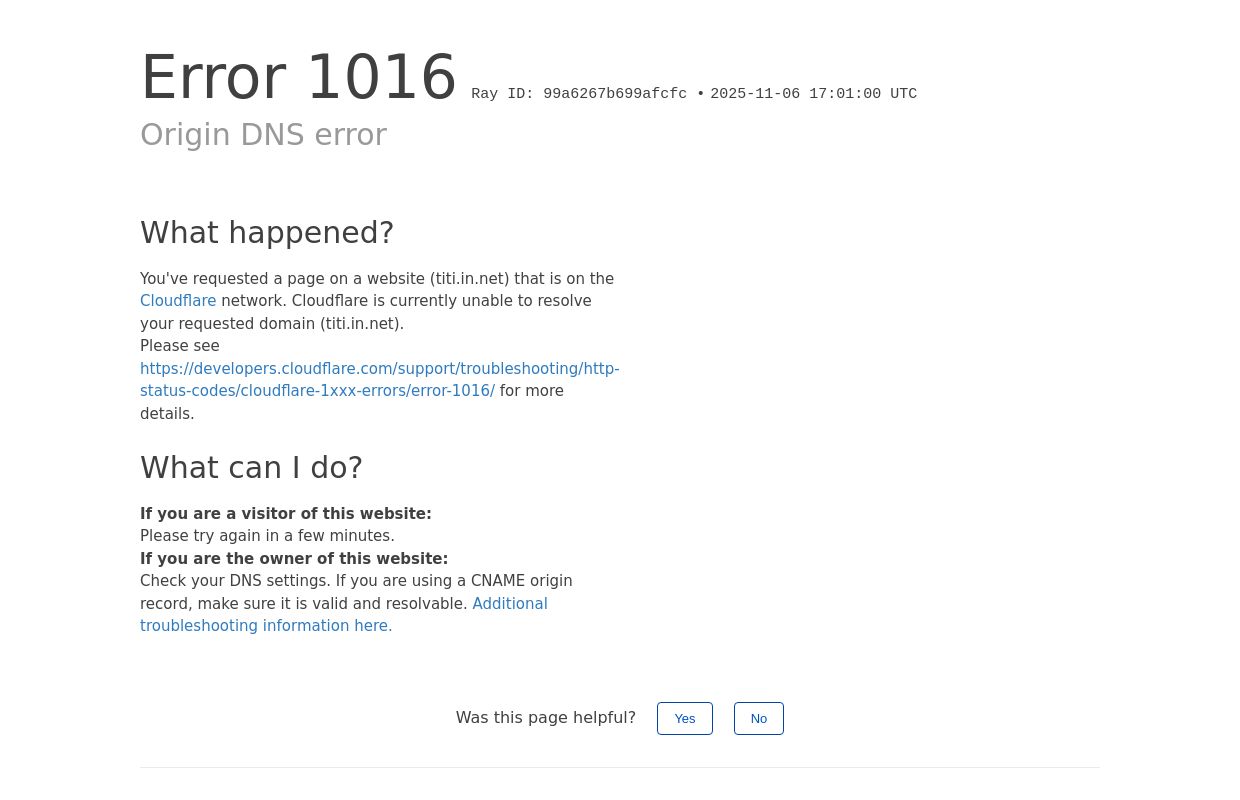 Origin DNS error | titi.in.net | Cloudflare