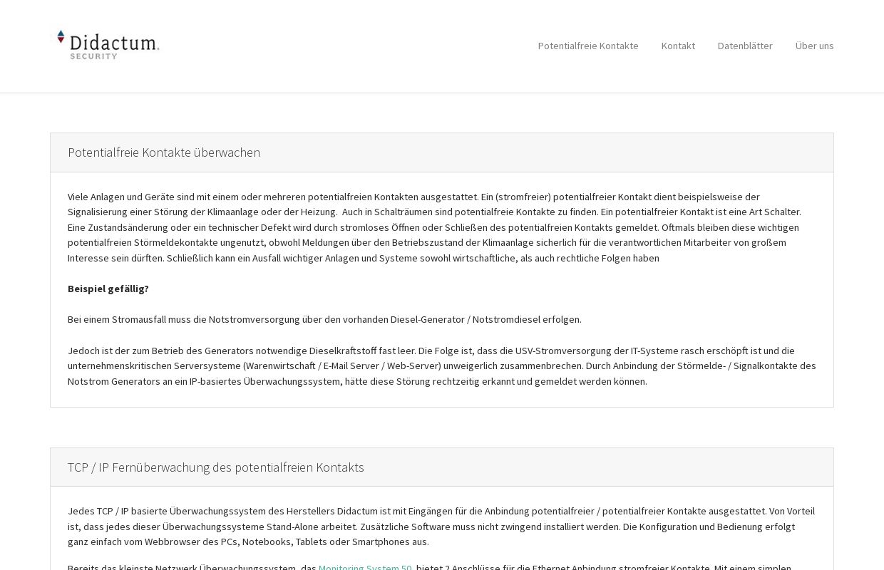 Überwachung potentialfreier Kontakt mit Didactum Monitoring System