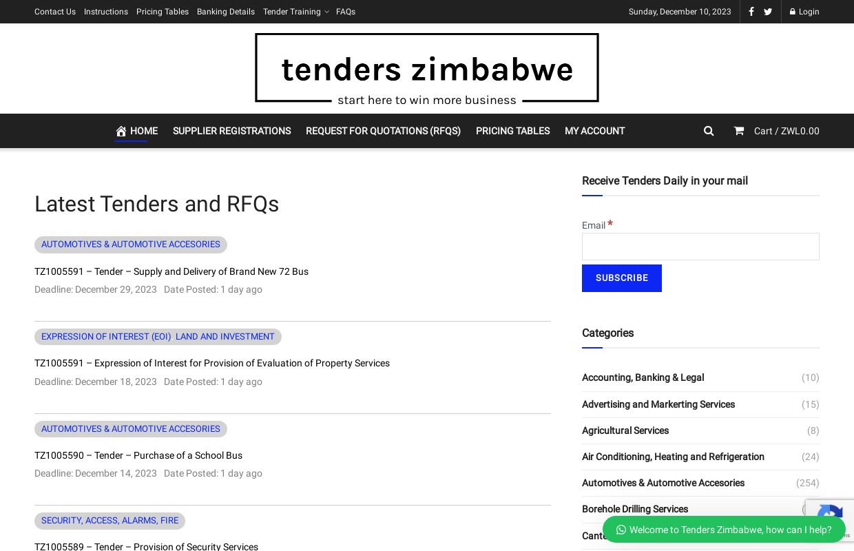 Get Latest Zimbabwe Tenders - Tenders Zimbabwe