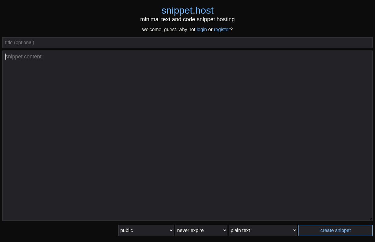snippet.host - minimal text and code snippet hosting