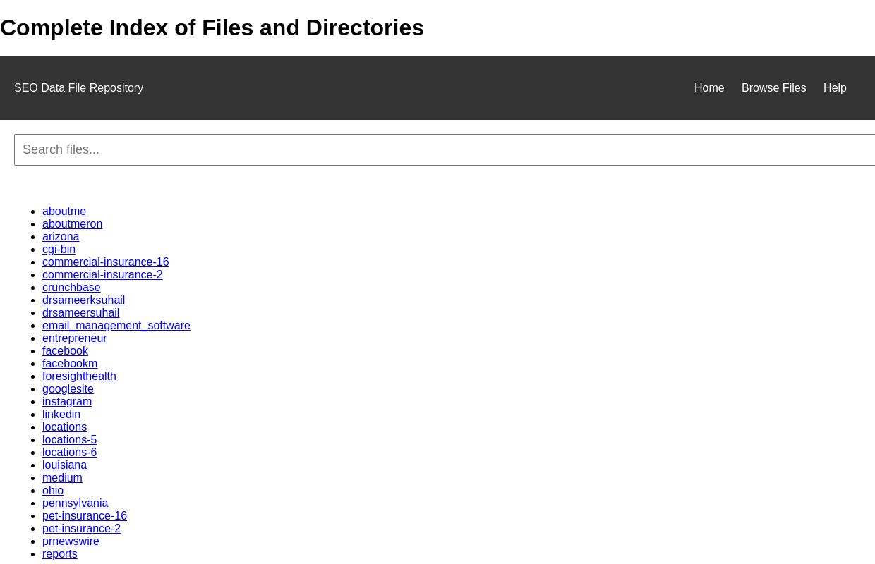 Complete Index of Files and Directories