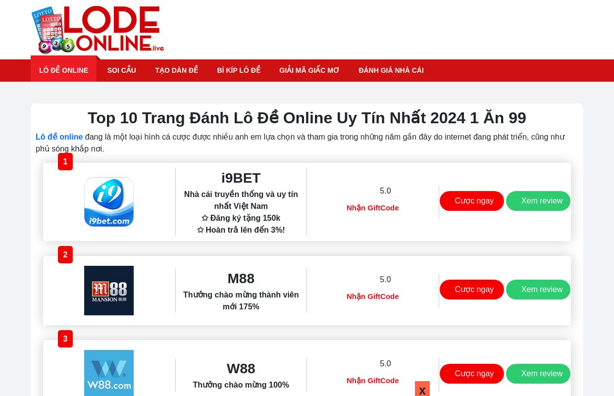 Top 10+ Trang Web Đánh Lô Đề Online Uy Tín Nhất 2024 1 ăn 99