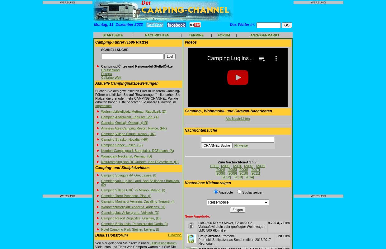  CAMPING-CHANNEL - das Portal für Camping, Campingplätze, Wohnmobile, Wohnwagen und Reisen mit Camping-Forum