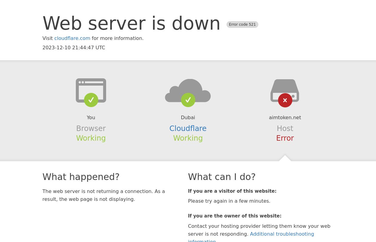 aimtoken.net | 521: Web server is down