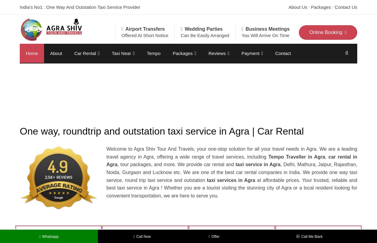Taxi service in Agra - One Way, Outstation Cheapest Car rental