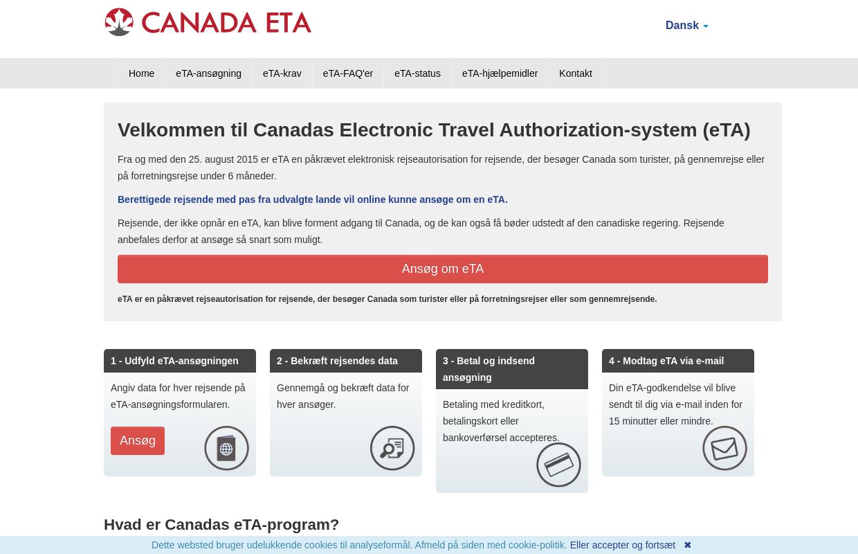 Canada eTA-hjemmeside