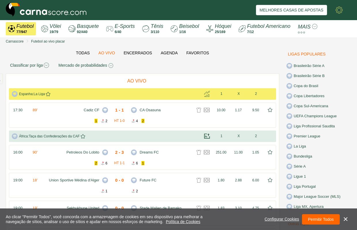 Jogos de hoje e resultados ao vivo, acesse Carnascore.com e aproveite cada lance do seu time de coração!