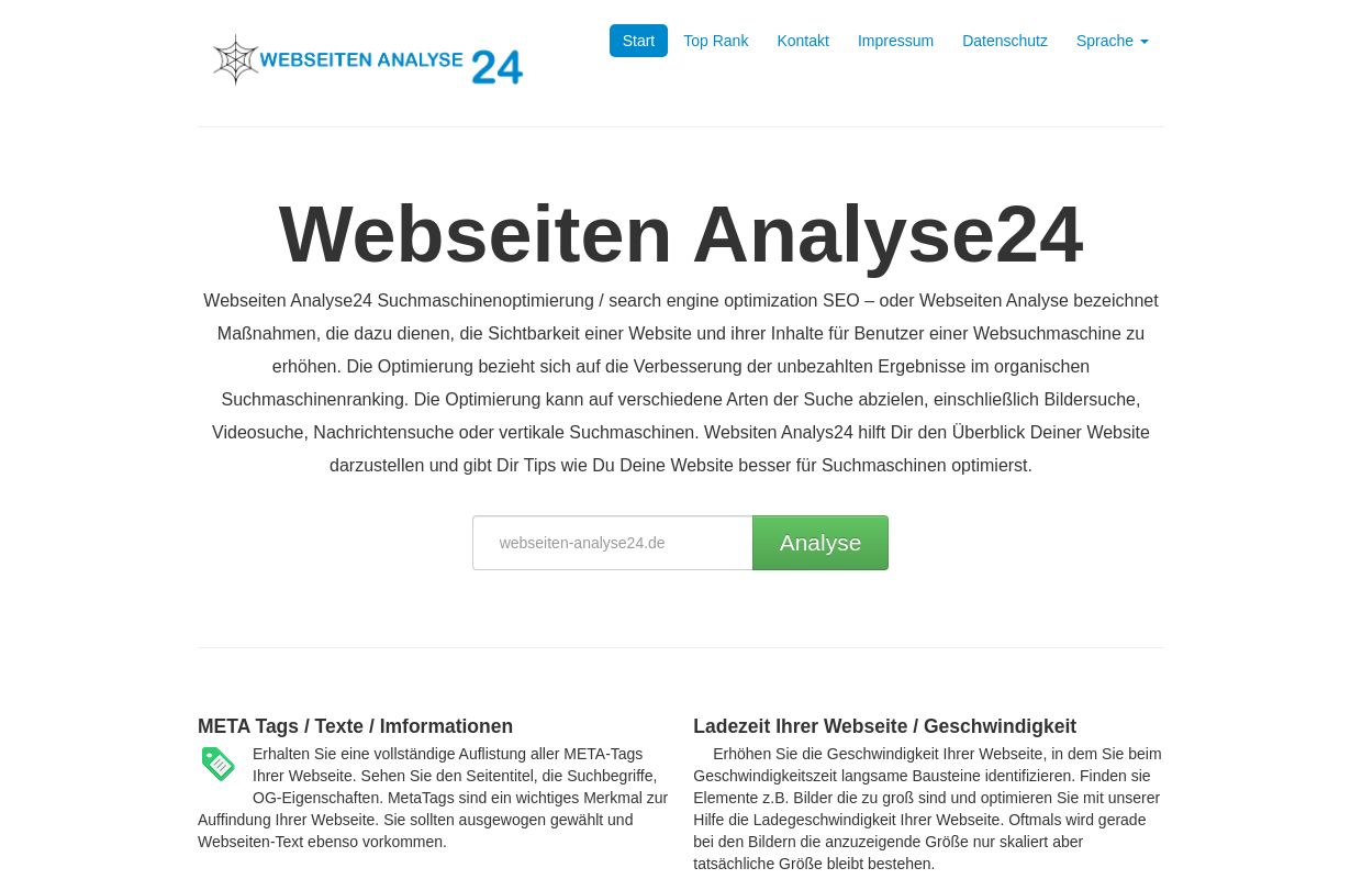 Webseiten Analyse24 kostenloses SEO Werkzeug zur optimierung Ihrer Webseite