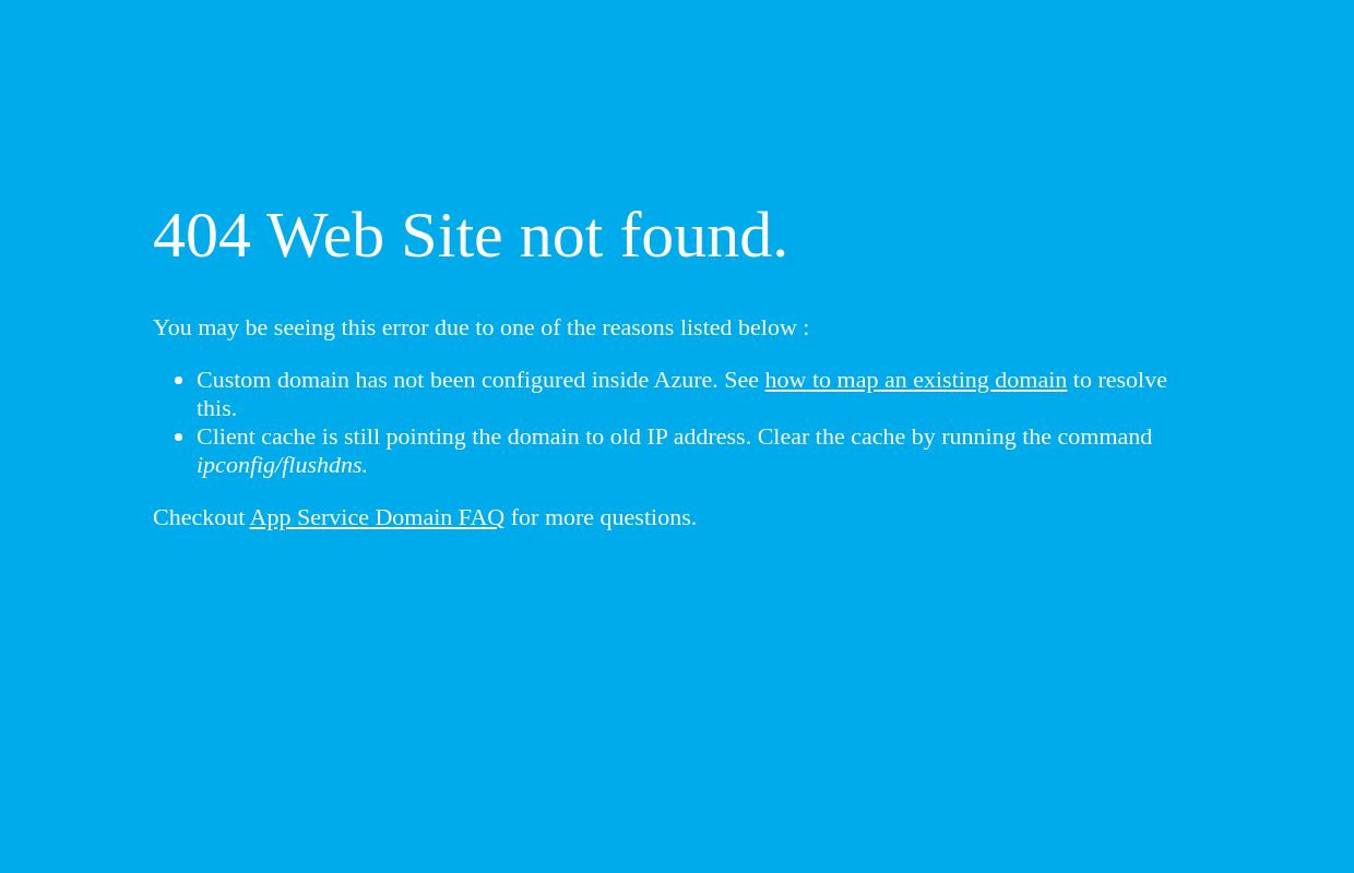 Microsoft Azure Web App - Error 404