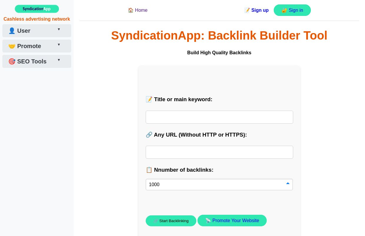 Cashless Advertising And Backlink Builder Tool