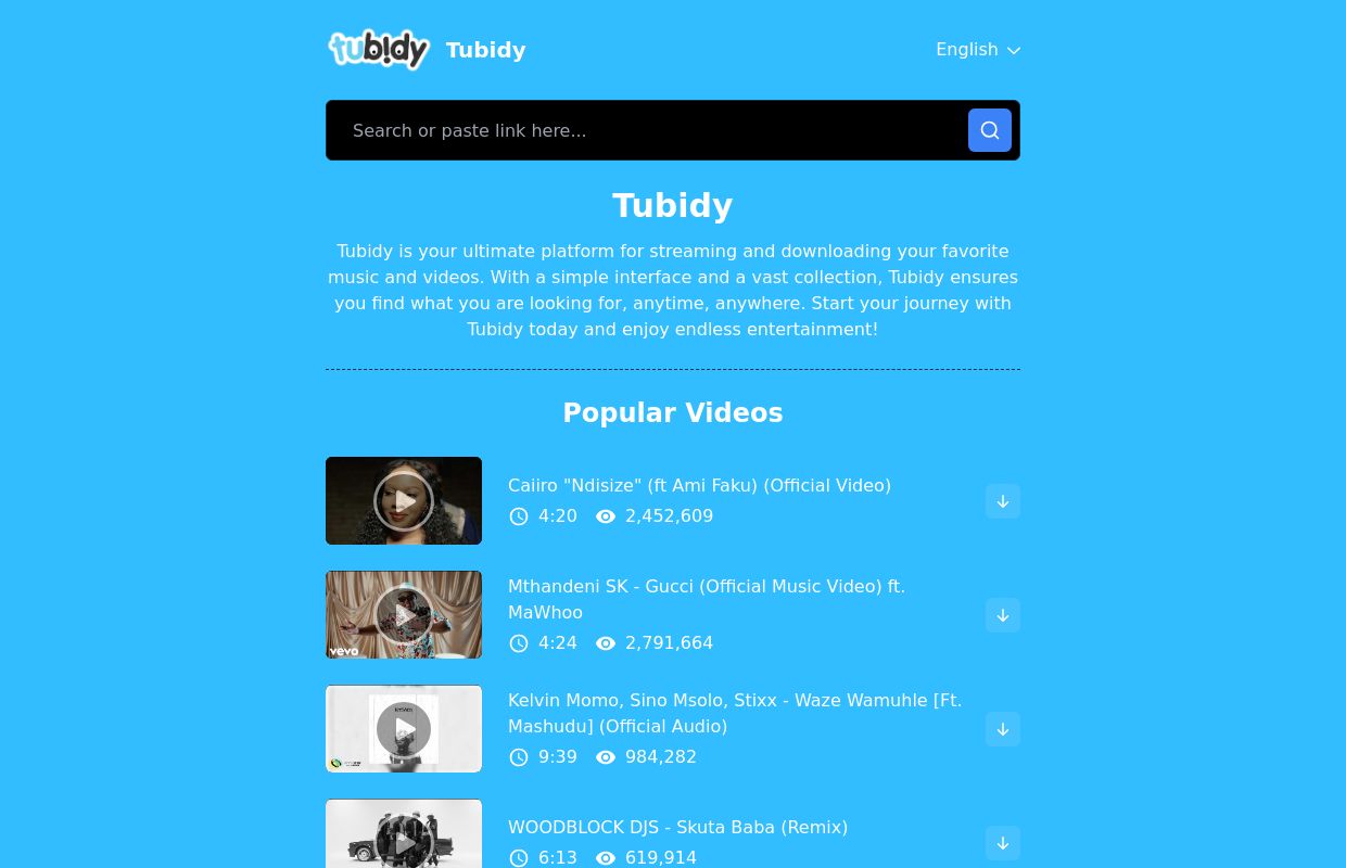 Tubidy - Free Music & Video Downloads on Tubidy Fast and Less Ads