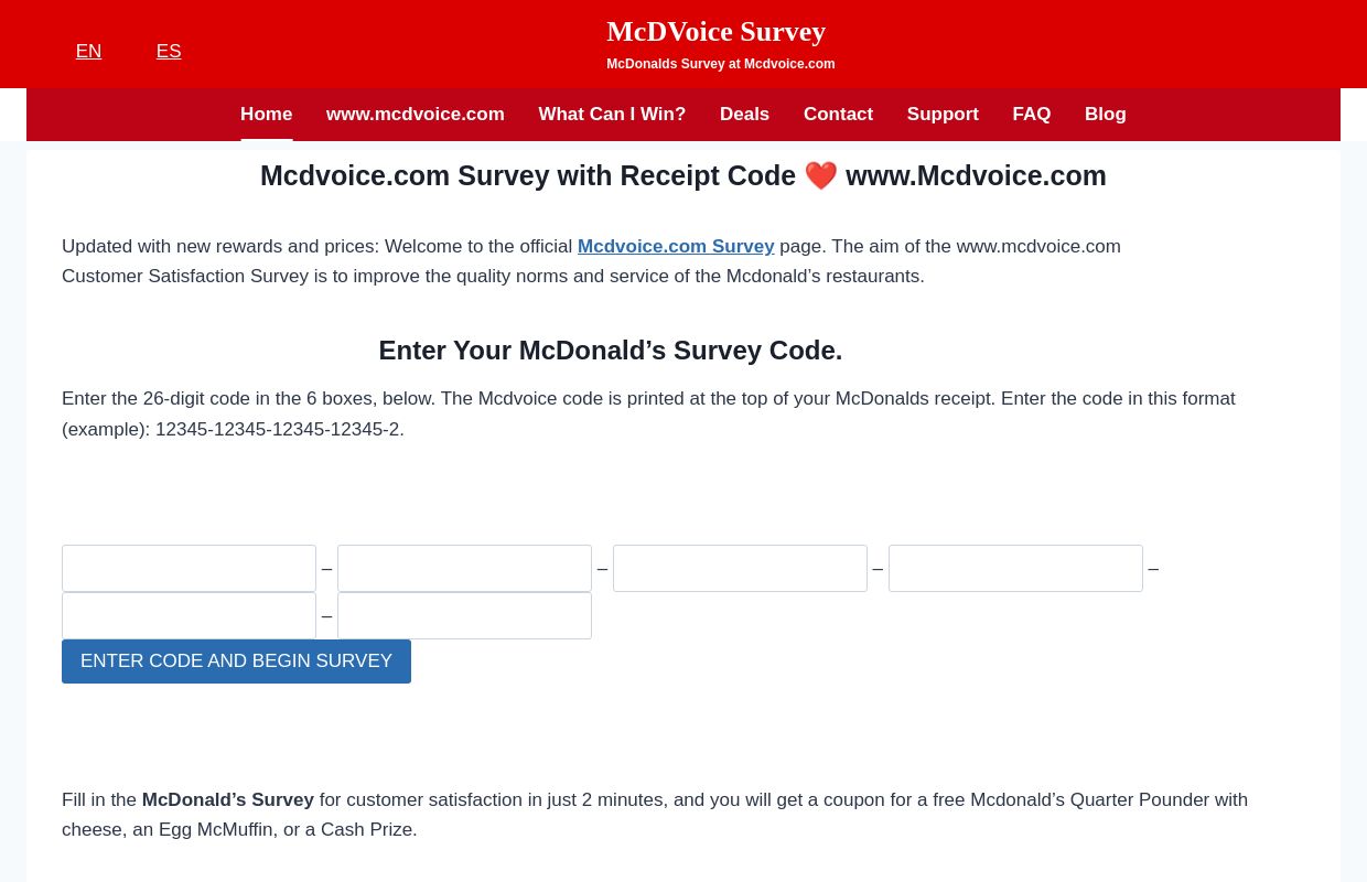 Mcdvoice.com Survey with Receipt Code ❤️ www.Mcdvoice.com