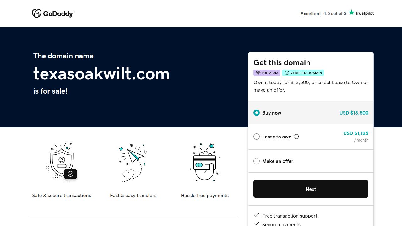 texasoakwilt.com is for sale — Buy for $13,500, Lease, or Offer | GoDaddy