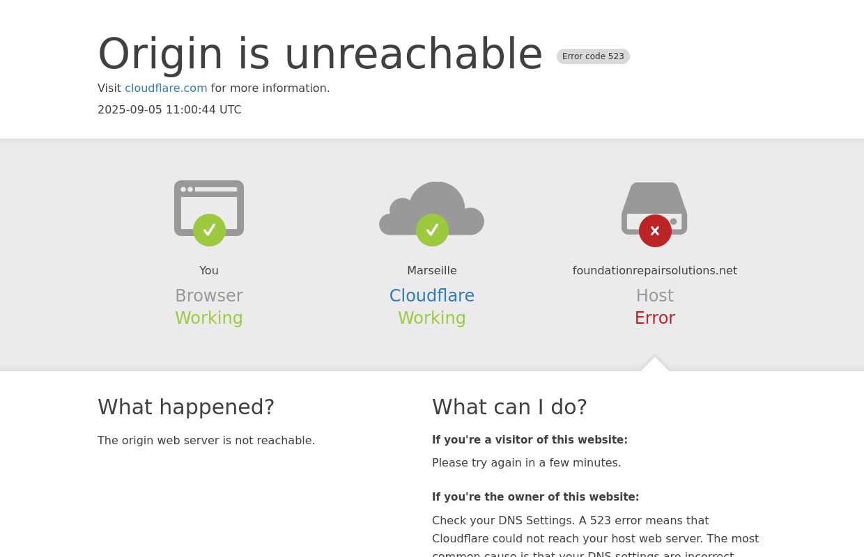 foundationrepairsolutions.net | 523: Origin is unreachable