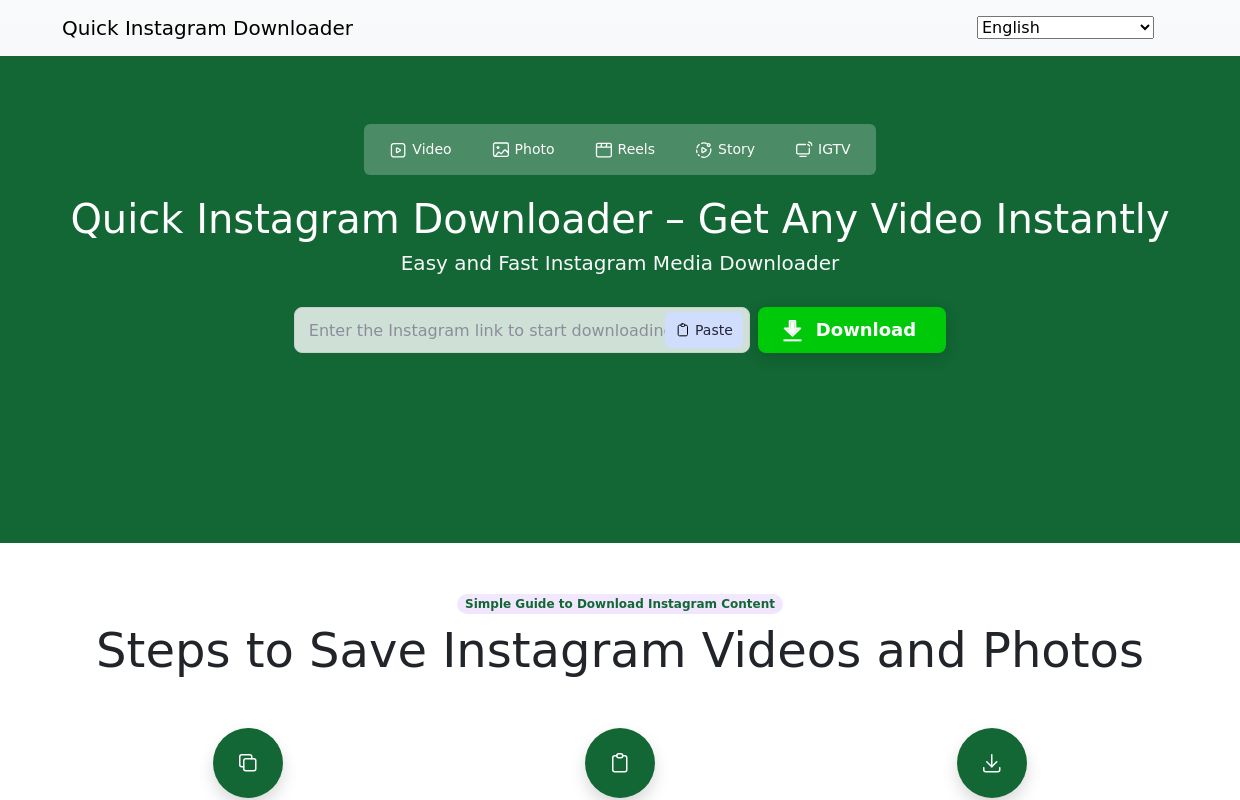 Quick Instagram Downloader – QuickDl is a powerful tool that simplifies downloading Instagram videos, reels, photos, IGTV, and albums. It's designed to work effortlessly on any device—whether you're using a mobile phone, tablet, or computer.