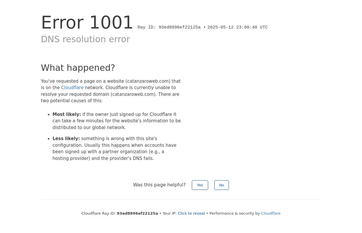 DNS resolution error | catanzaroweb.com | Cloudflare