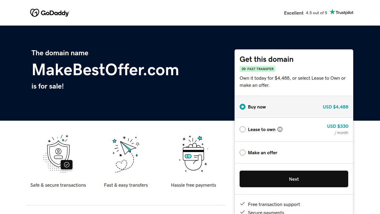 makebestoffer.com is for sale — Buy for $4,488, Lease, or Offer | GoDaddy