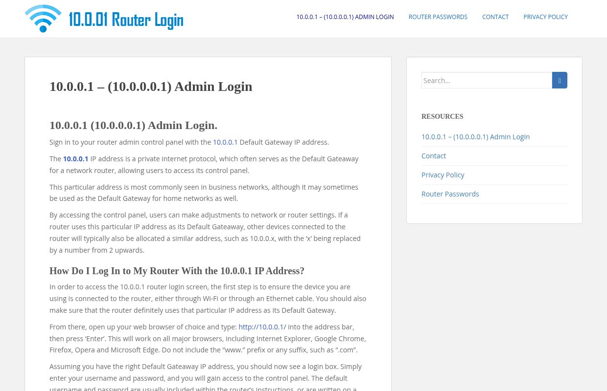 10.0.0.1 Router Login - 10.0 0.0 1, 10.0 0.1 Default Gateway