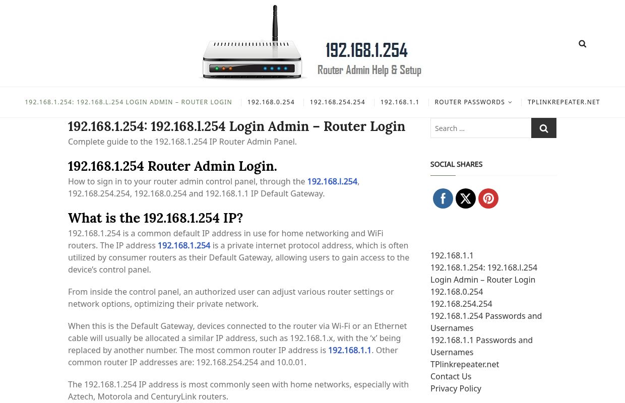 192.168.1.254 Login Admin - 192.168.l.254