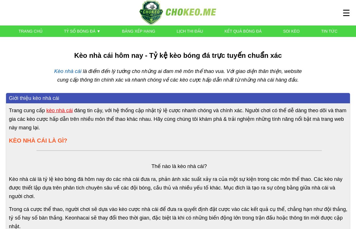 Kèo nhà cái hôm nay - Tỷ kệ kèo bóng đá trực tuyến chuẩn xác