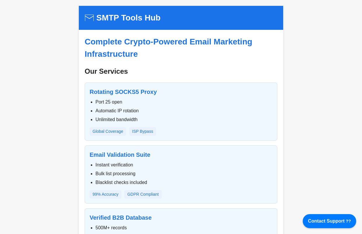 SMTP Tools Hub | Crypto-Powered Email Solutions