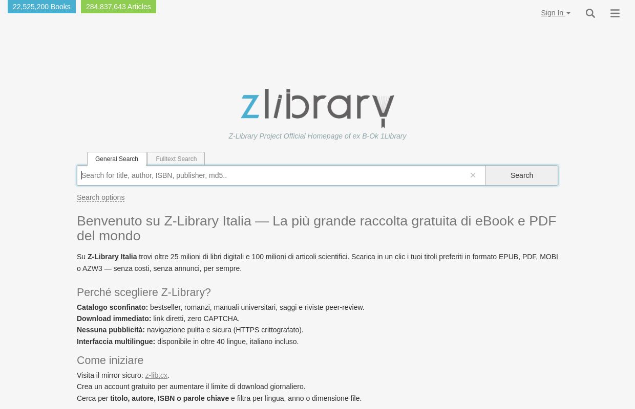 Z-Library Italia – La più grande biblioteca digitale gratuita di eBook & PDF