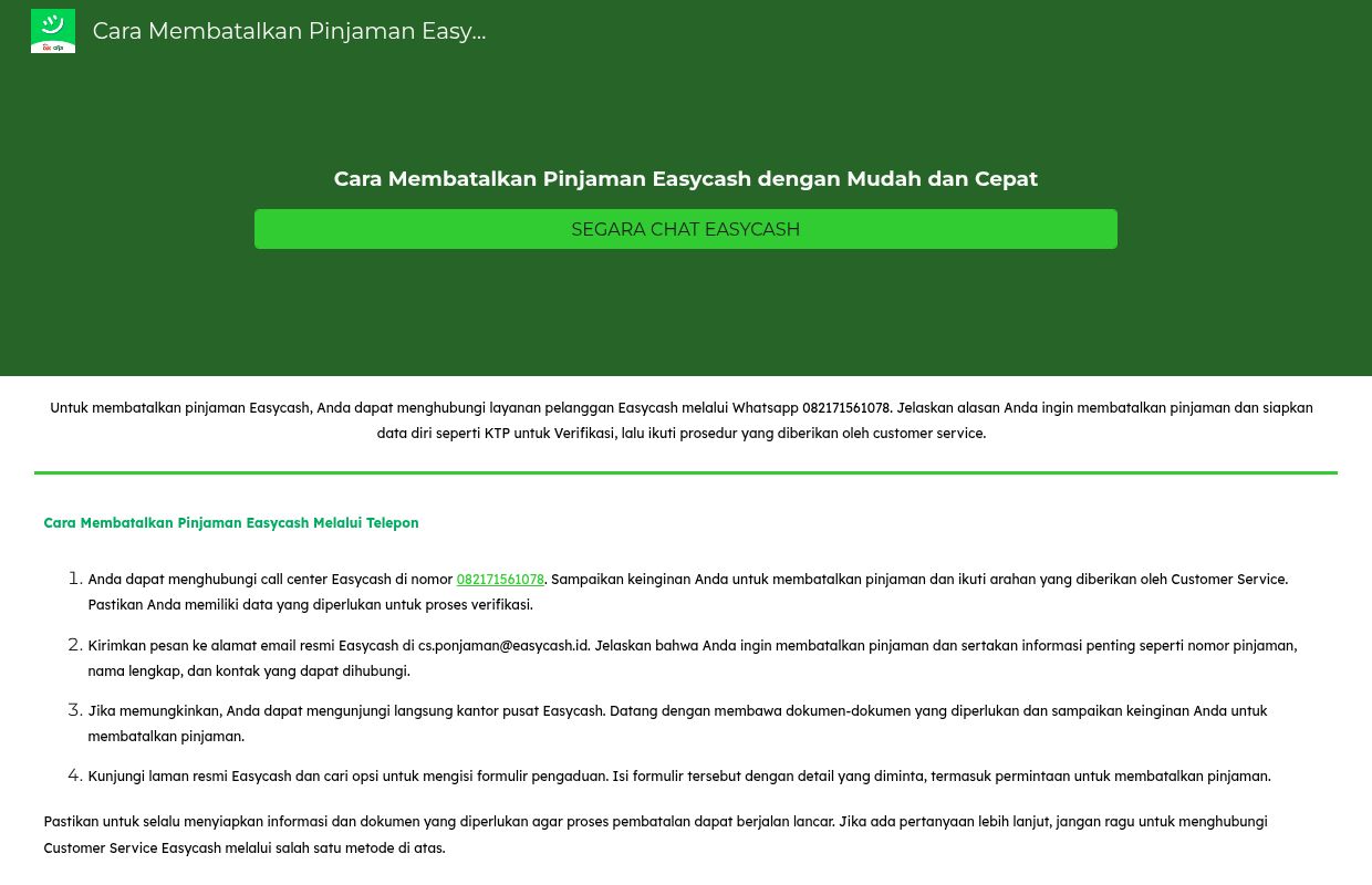 Cara Membatalkan Pinjaman Easycash Aman dan Cepat