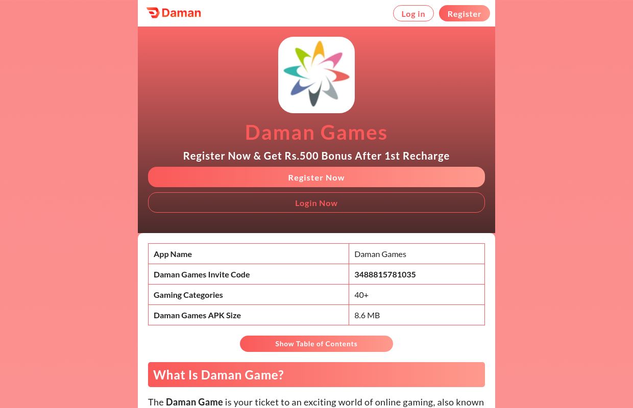 Daman Games App Download – Get ₹500 Bonus on Signup