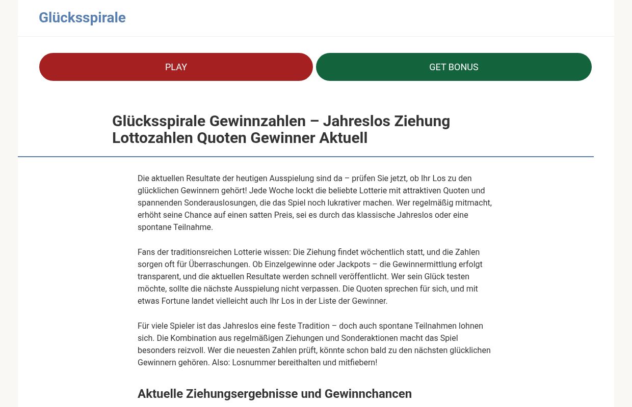 Glücksspirale Gewinnzahlen - Jahreslos Ziehung Gewinner Aktuell