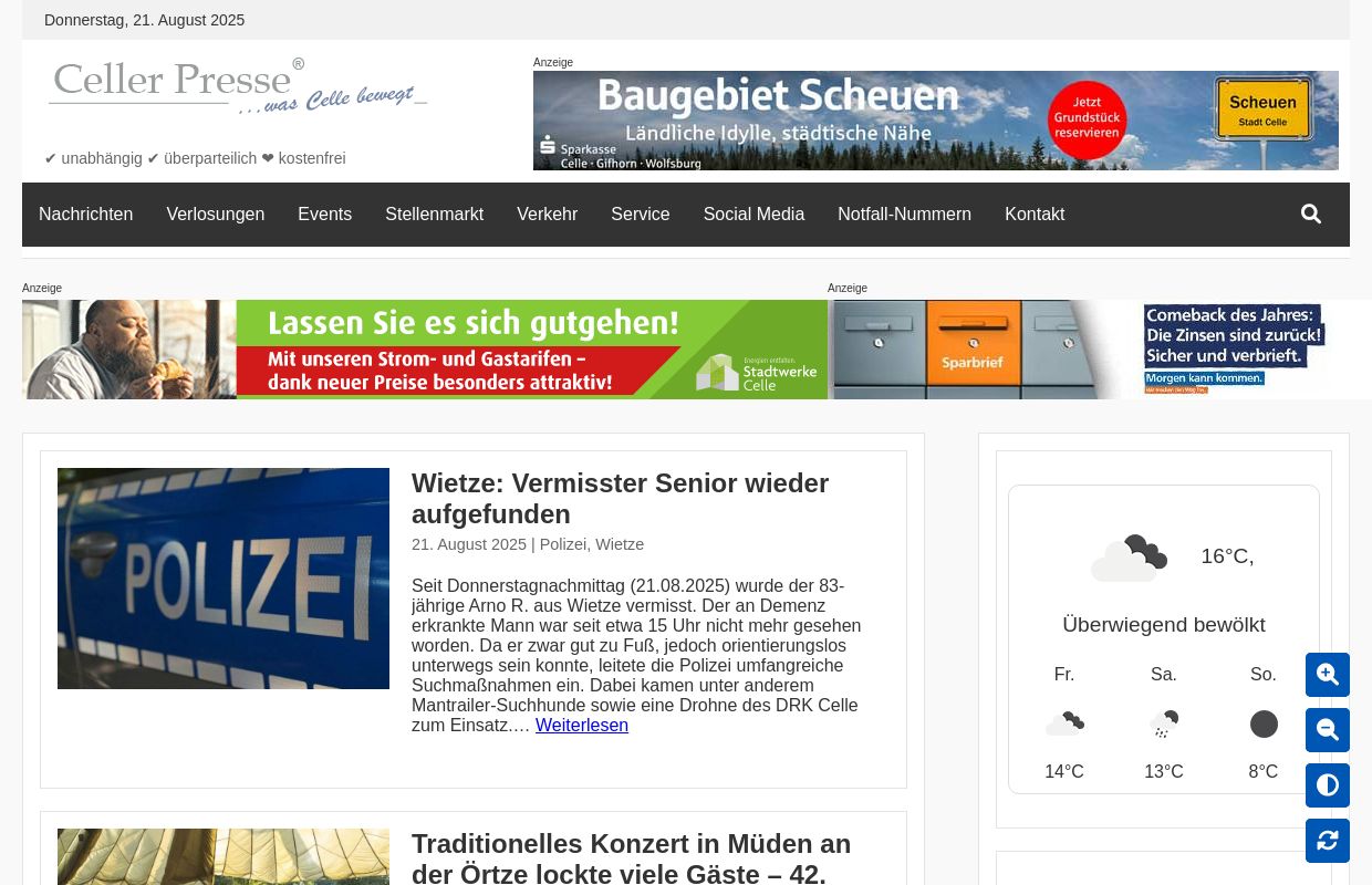
        Celler Presse – ✔ unabhängig ✔ überparteilich ❤ kostenfrei    